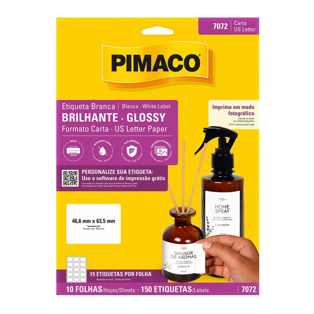 Etiqueta papel glossy 7072 com 10 folhas Pimaco