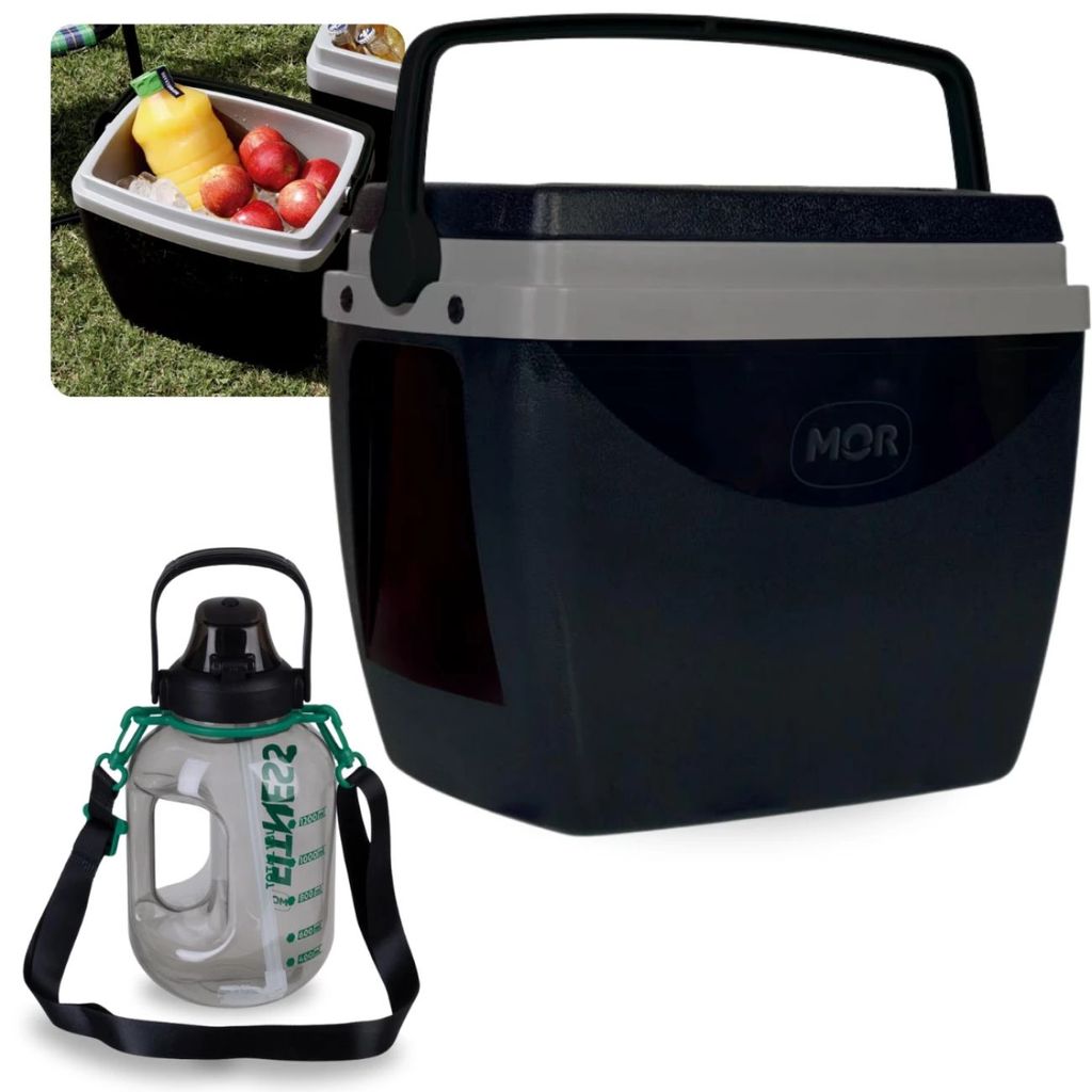 Garrafa Grande 1,8 Litros Academia com Porta Celular + Caixa Térmica 18 Litros Camping Pesca