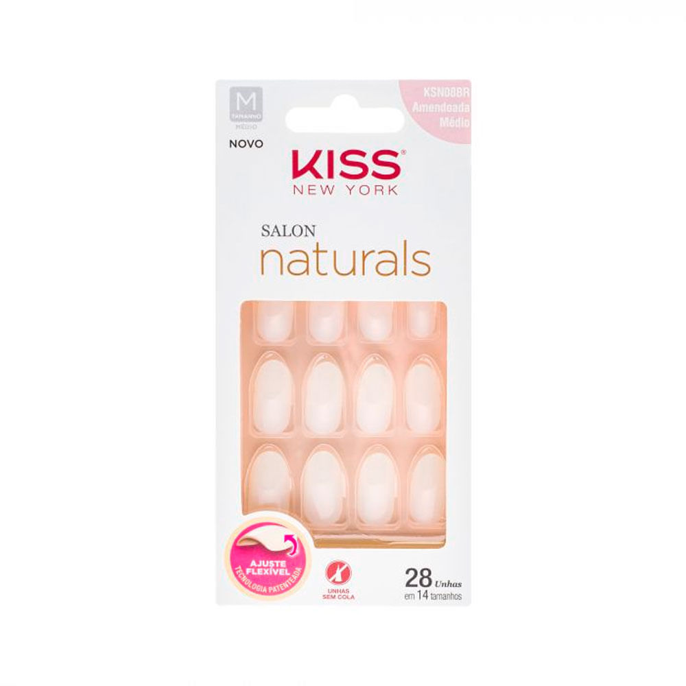 Unhas Posticas Kiss New York Salon Natural Amendoada Média com 28 Unidades em Oferta na Shopee