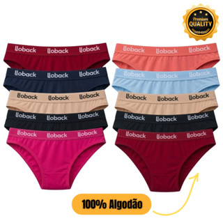 Calcinhas Femininas 100% Algodão Premium Cotton Com Cós Elastico Exposto Conforto Dia a Dia Kit 10 e 5 Unidades LOBACK em Oferta na Shopee