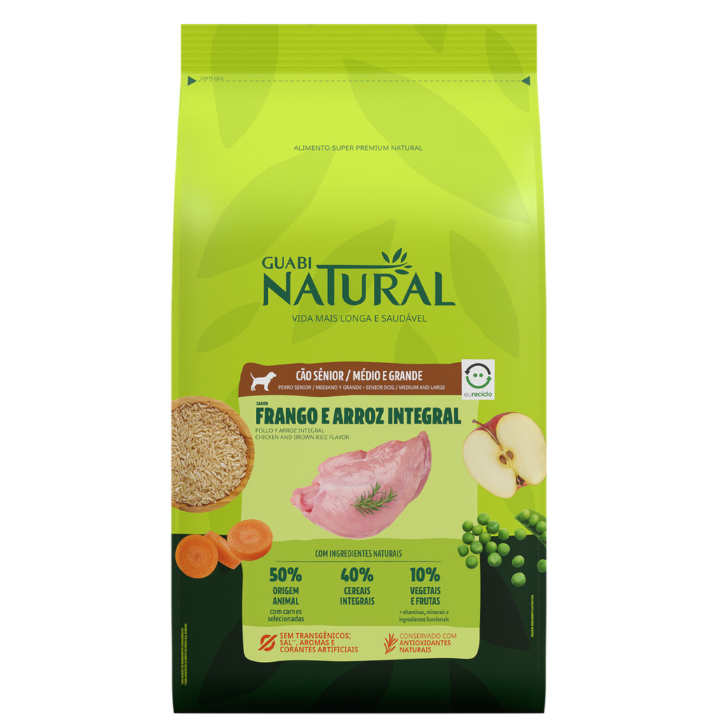 Ração Guabi Natural Cães Sênior Porte Médio e Grande 12 kg Sabor Frango e Arroz Integral