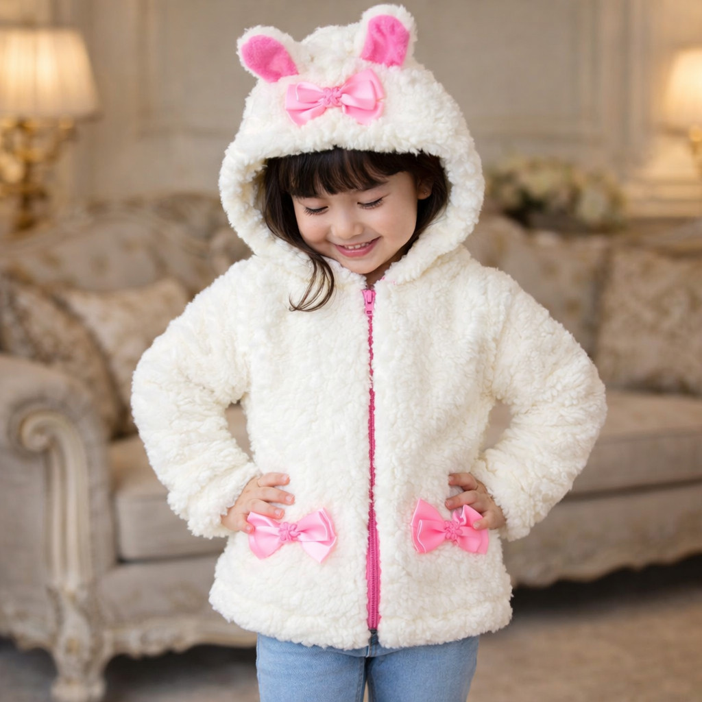 Casaco Teddy Infantil Menina Capuz com Ziper Casaco fofinho Quente/ Casaco de frio Infantil