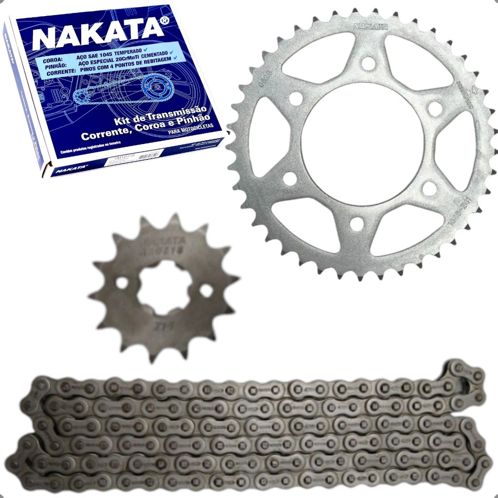 Kit Transmissao Relação Coroa Pinhao Corrente Nakata Yamaha Fazer 150 2013 a 2020