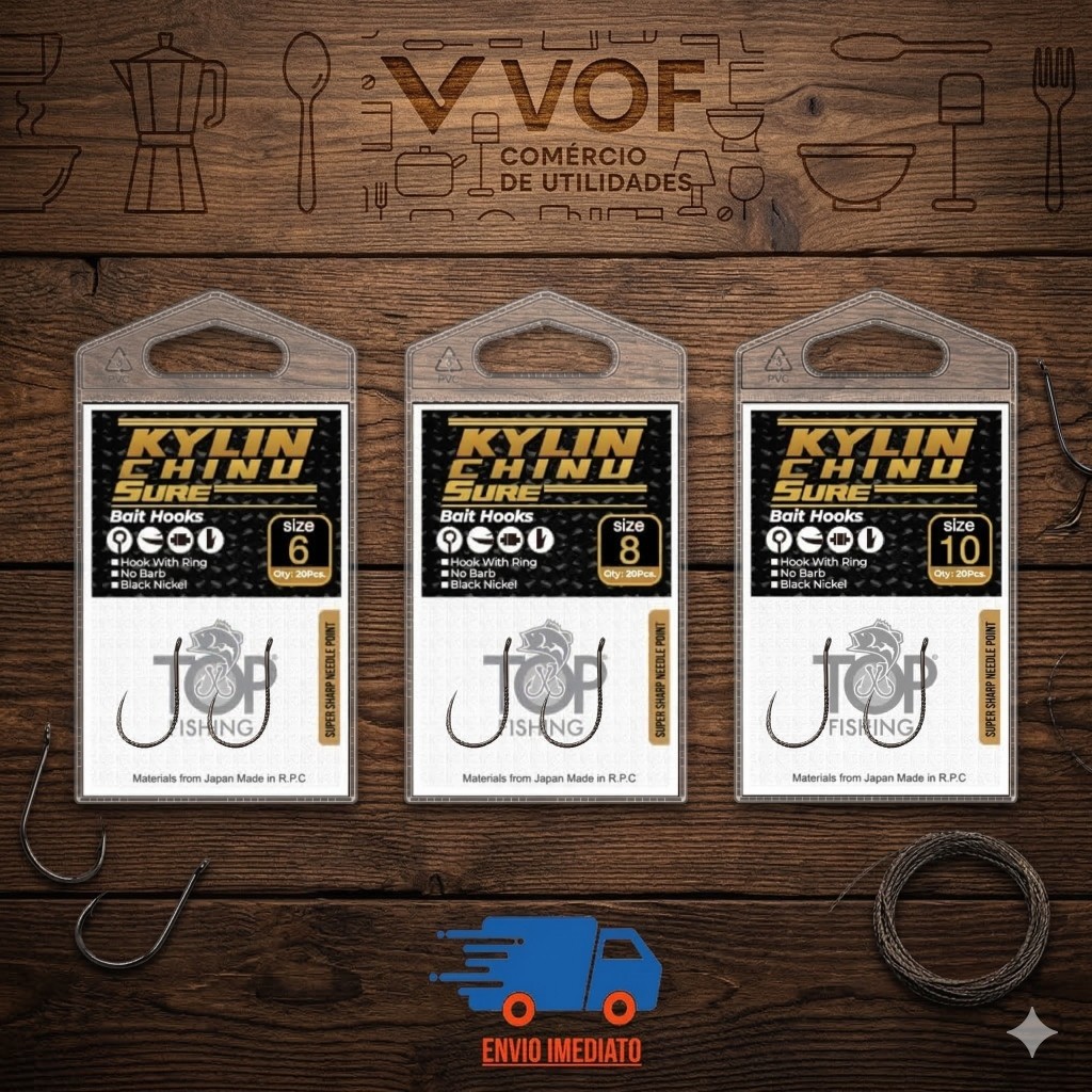 Anzol Top fishing Chinu Sure Kylin Sem fisga Sem farpa Cartela contém 20 unidades