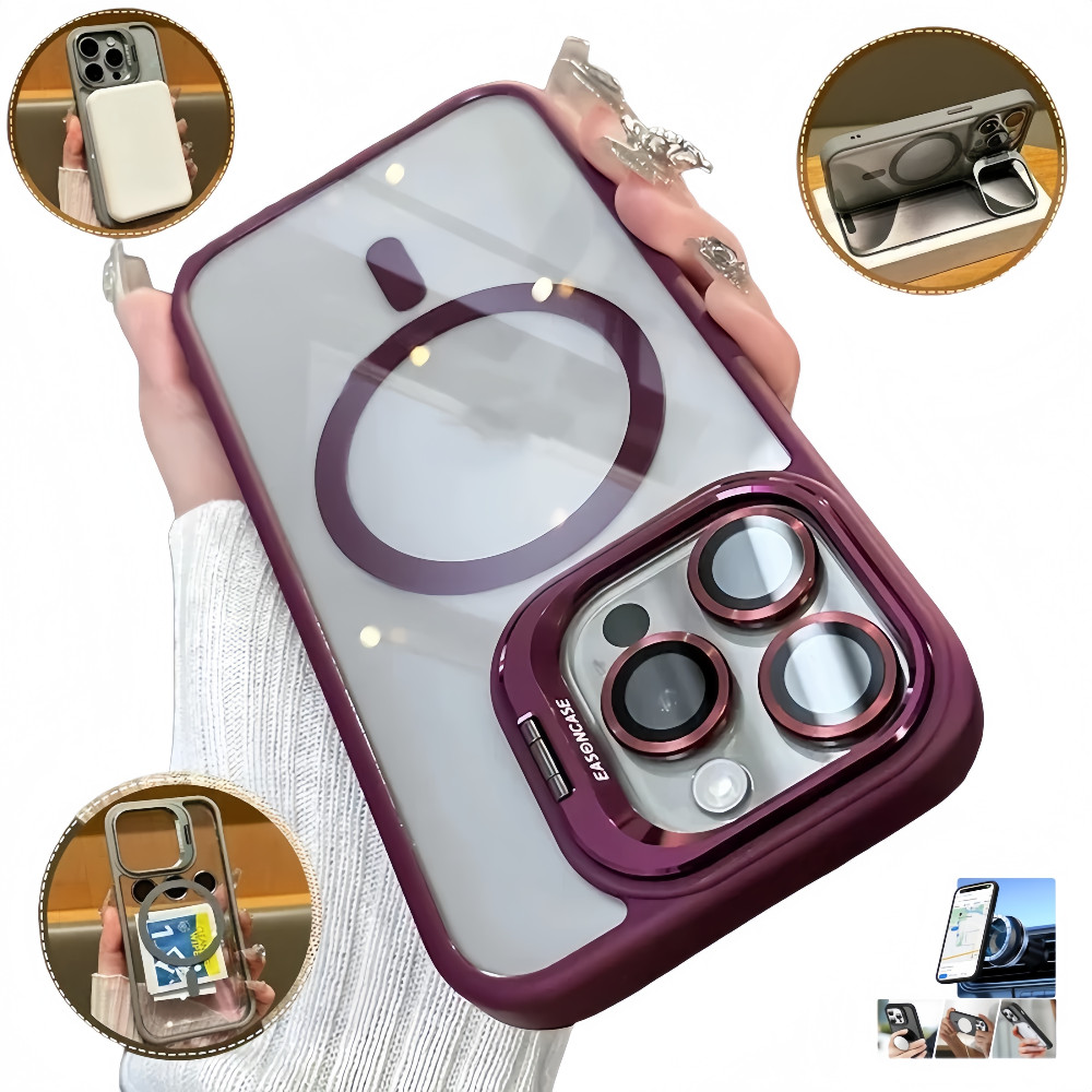 Luxo Magnética Capa De Proteção Para iPhone 16 Plus 16 17 18 Pro Max Celuar Case De Magnética+Lente De Câmera +Suporte