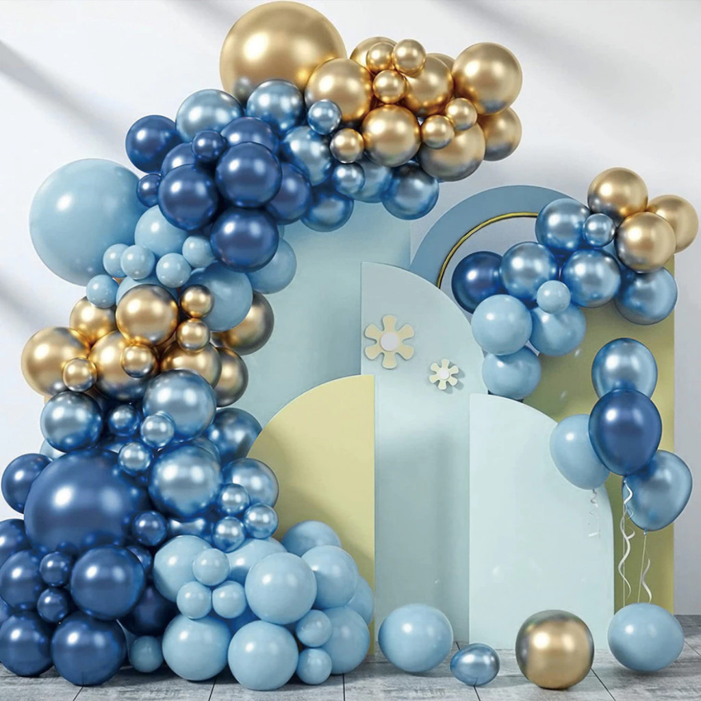 Kit 135 Balões Azul Dourado Cromado Luxo Balão Premium Arco Desconstruído + Fita Bexiga Decoração Festa Aniversario em Oferta na Shopee