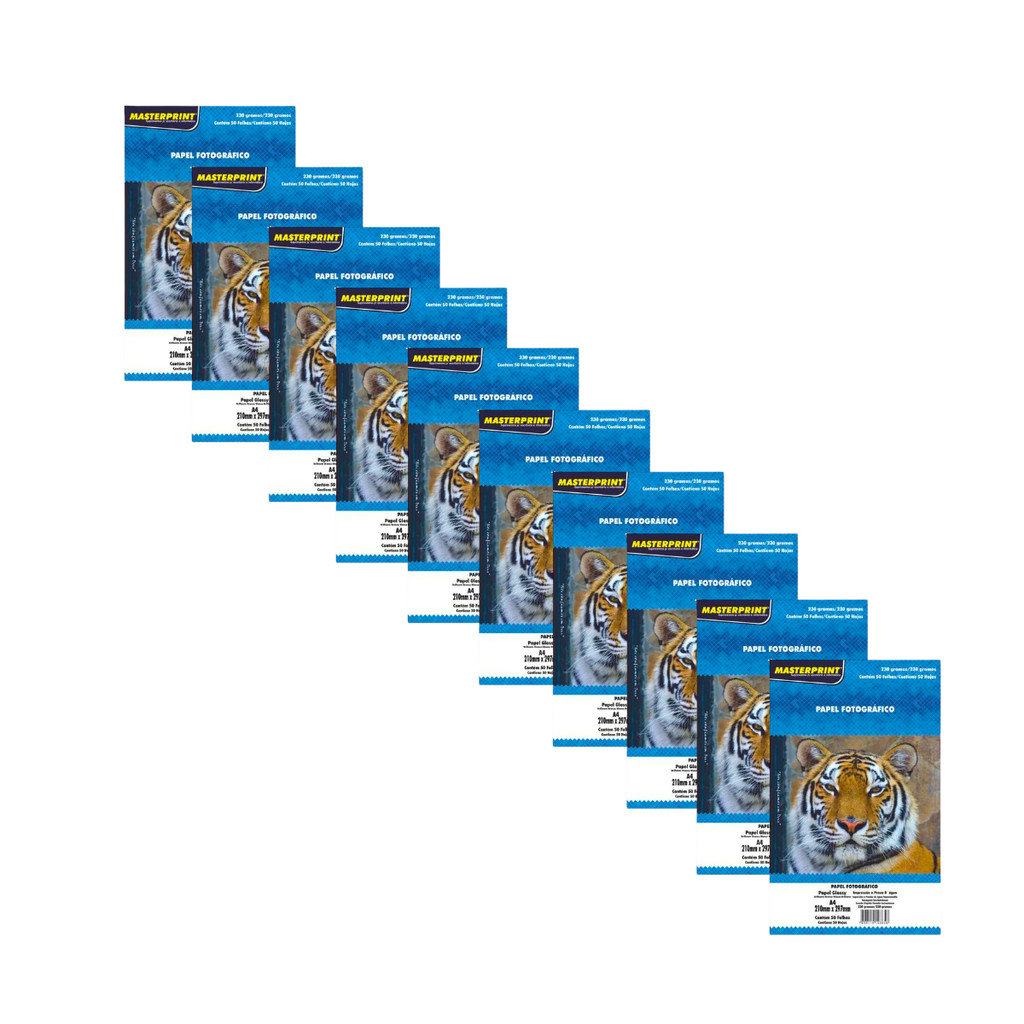 Papel Fotográfico 230g/m² Glossy (Brilhante) A4 - S/ Adesivo MASTERPRINT Kit:Com 500