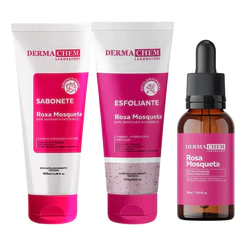 Kit Skincare 3 itens Rosa Mosqueta Dermachem: Sabonete, Esfoliante, Serum