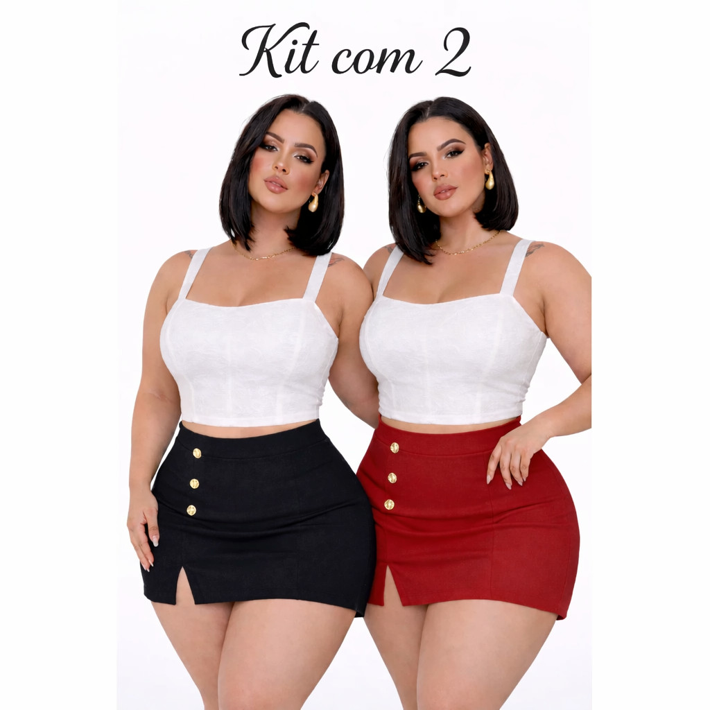 Kit Short Saia Plus Size Tecido Liverpool Premium Moda Feminina G GG G1 G2 G3