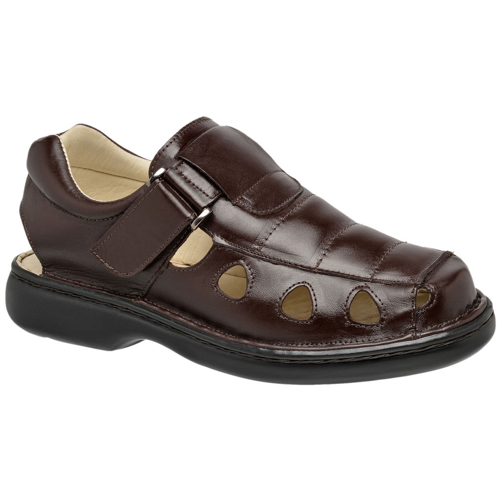 Sandália Masculina Conforto Fechada Em Couro Pelica Café 12001M