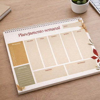 Planner Semanal Espiral A4 52 semanas - 52 folhas
