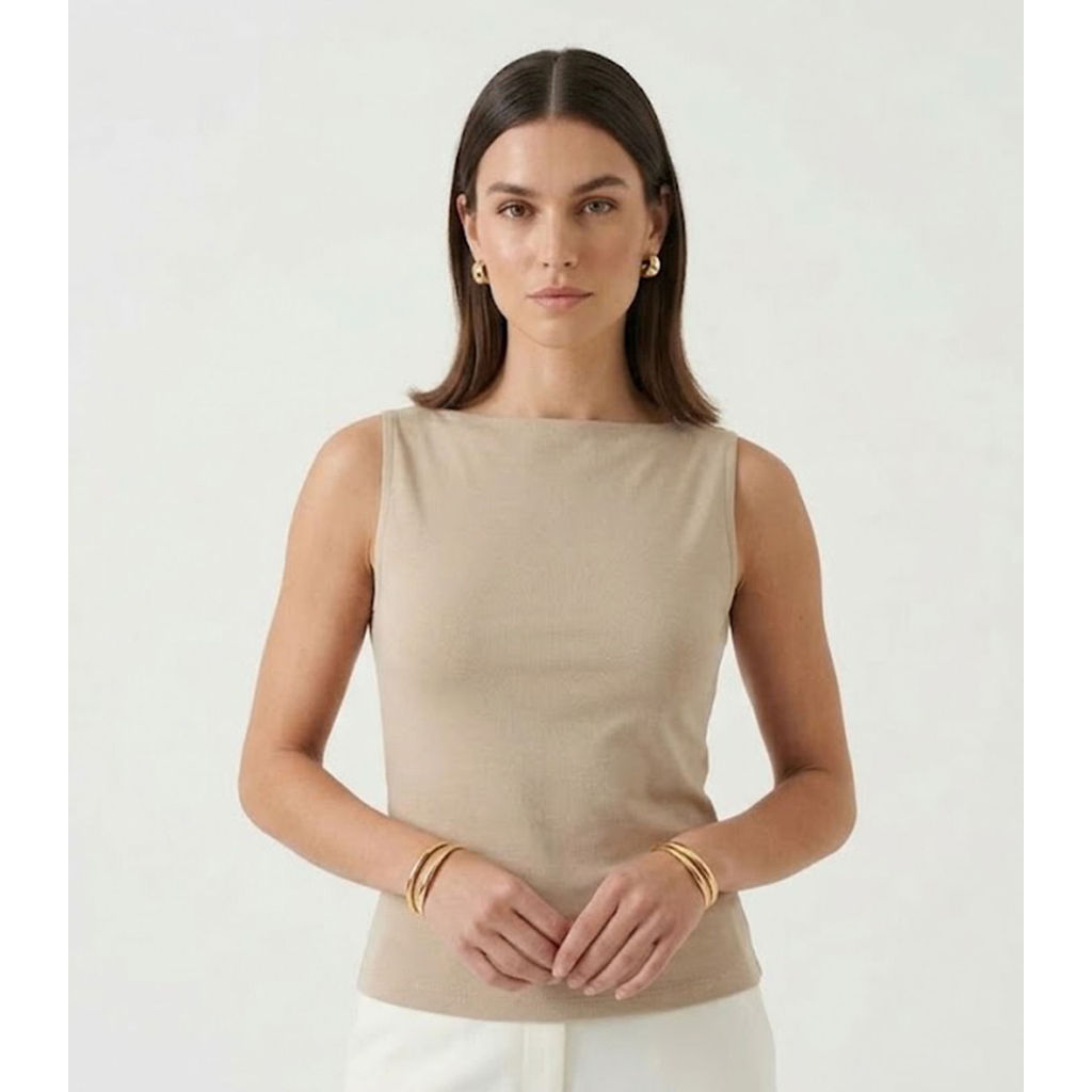 Regata Feminina Decote Nas Costas Infinita Cor Bege em Oferta na Shopee