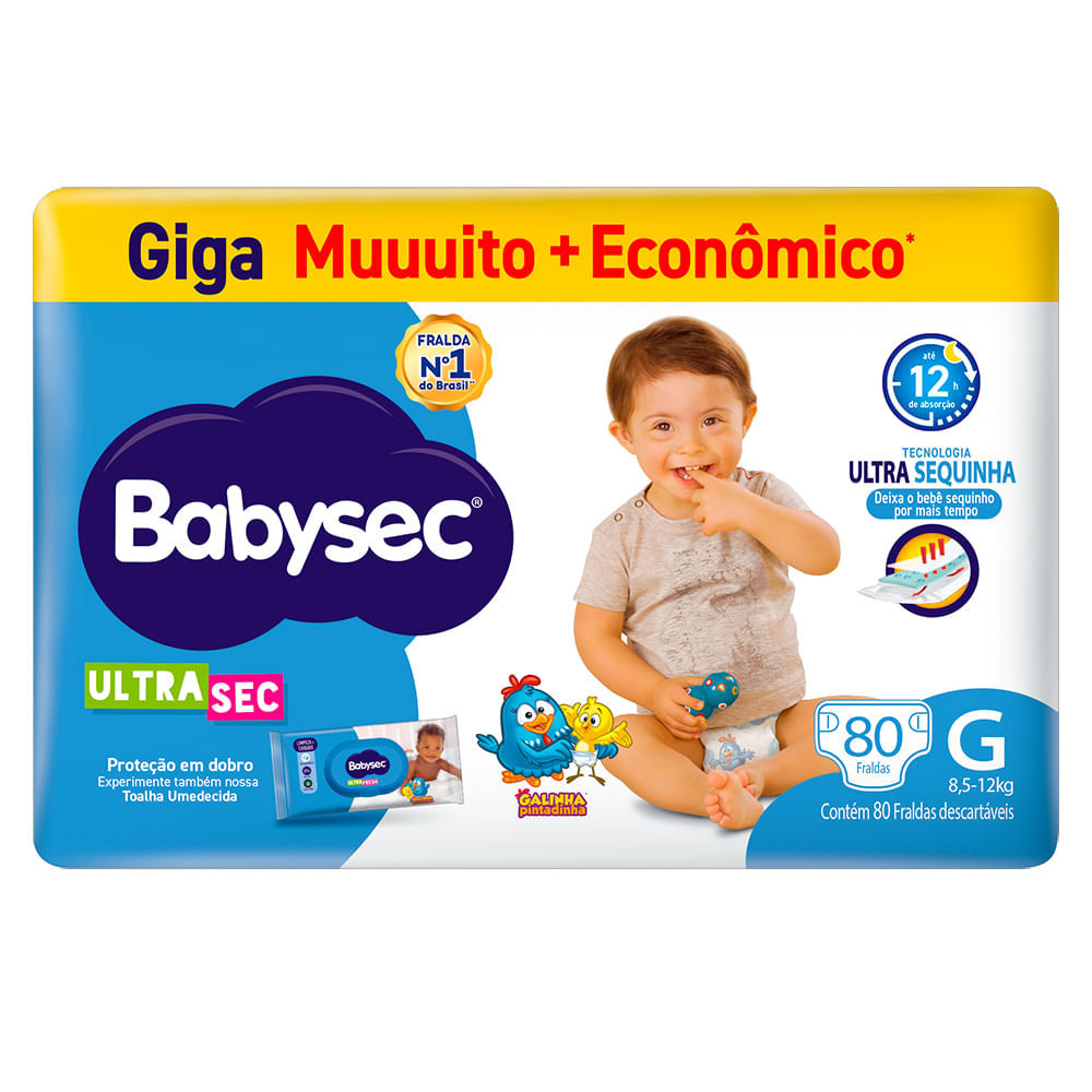 Fralda Descartável Babysec Galinha Pintadinha Ultrasec Giga G 80 Unidades