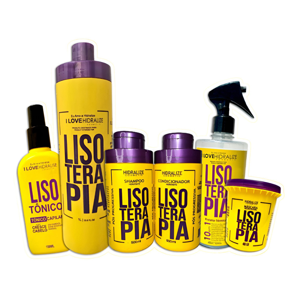 Kit Lisoterapia 6 em 1 Progressiva Shampoo Condicionador Tônico Máscara Tônico e Protetor