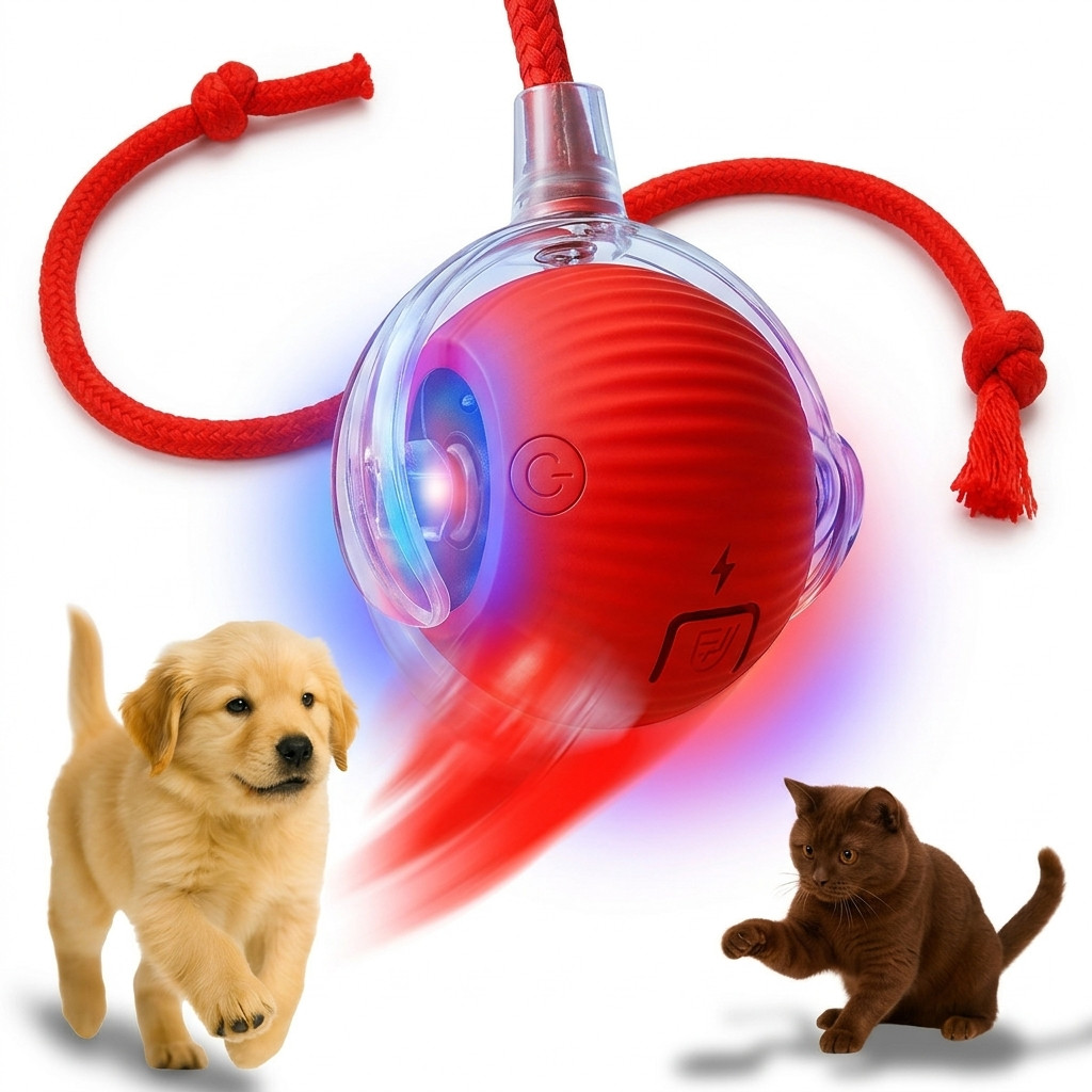Bola Interativa Pet LED Com Corda Brinquedo Gato Cachorro Filhote Bolinha Luminosa Diversão Exercíci