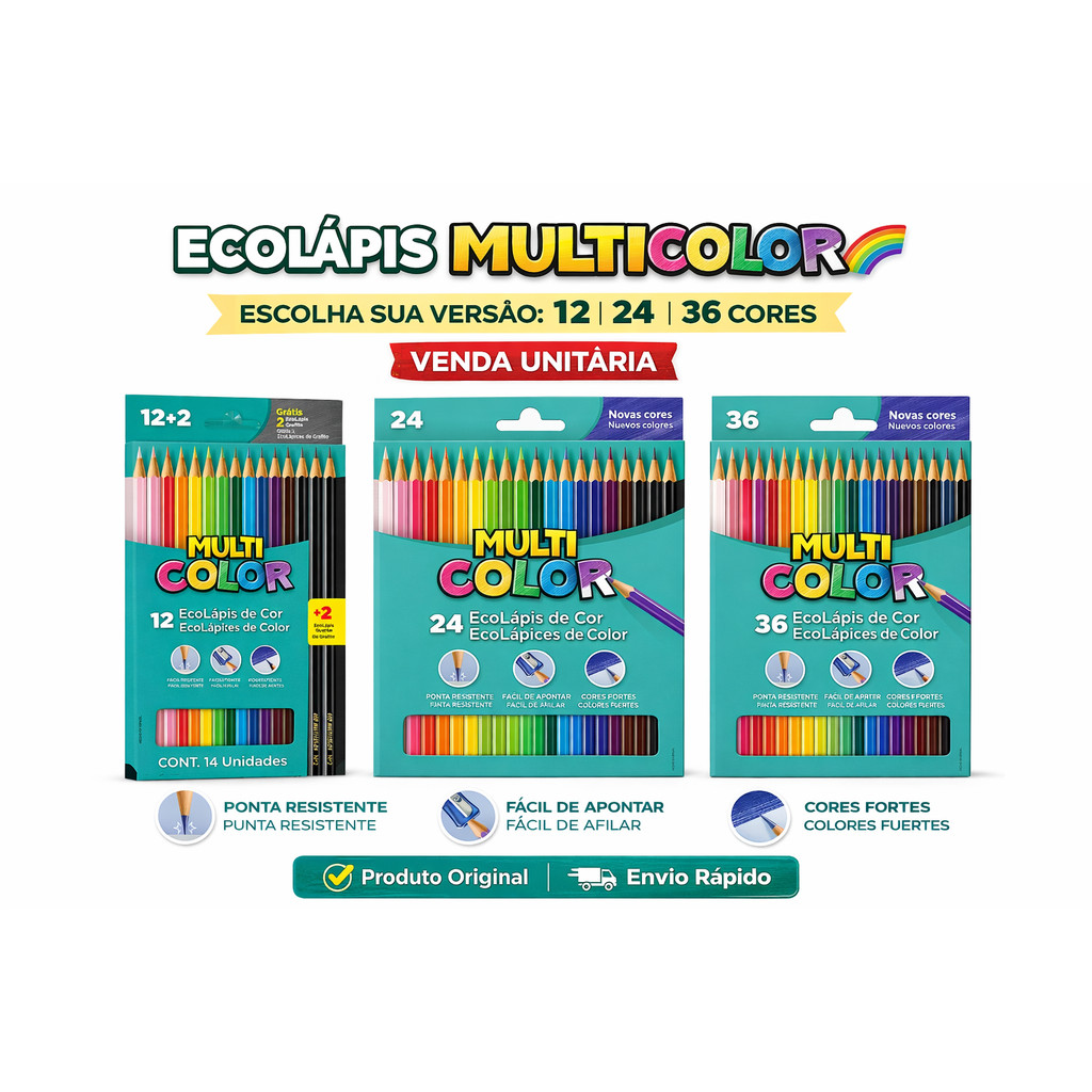 Lápis de Cor Multicolor 12, 24 e 36 Cores Original Escolar - Faber Castell