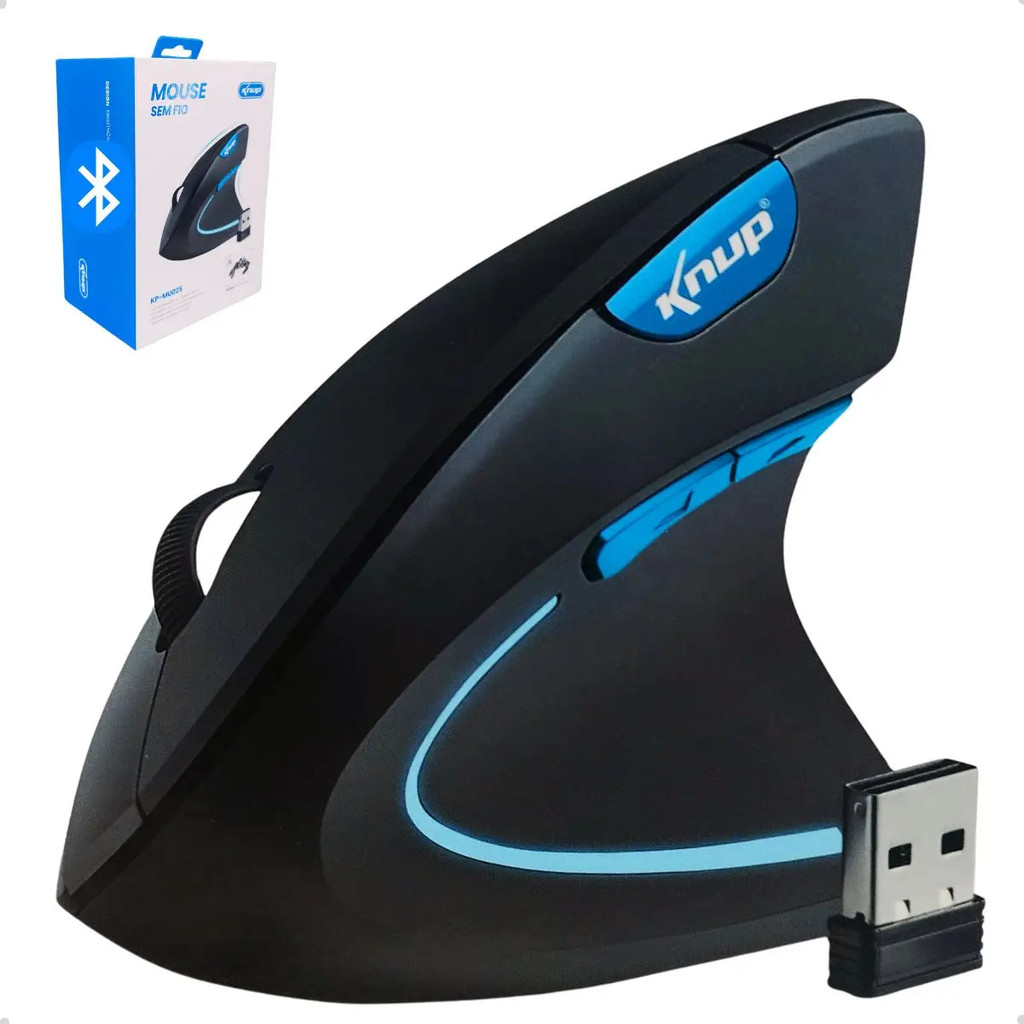 Mouse Vertical Sem Fio Gamer Ergonômico Recarregável 2.4 USB