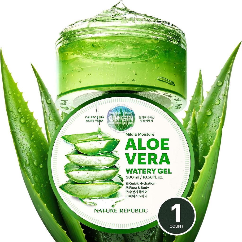 Nature Republic Gel Aquoso Suave e Hidratante de Aloe Vera (1 UNIDADE) |   Hidratante e Umectante, de Rápida Absorção e 