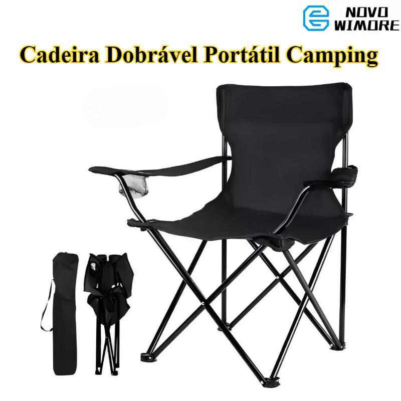[HWC] Cadeira Dobrável Com Porta Copos, Ideal Para Pesca, Praia E Acampamento, Inclui Bolsa De Transporte