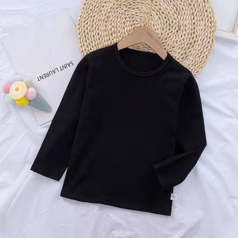 Primavera outono em torno do pescoço meninas cor sólida manga comprida camiseta camisa de fundo crianças bebê meninos br