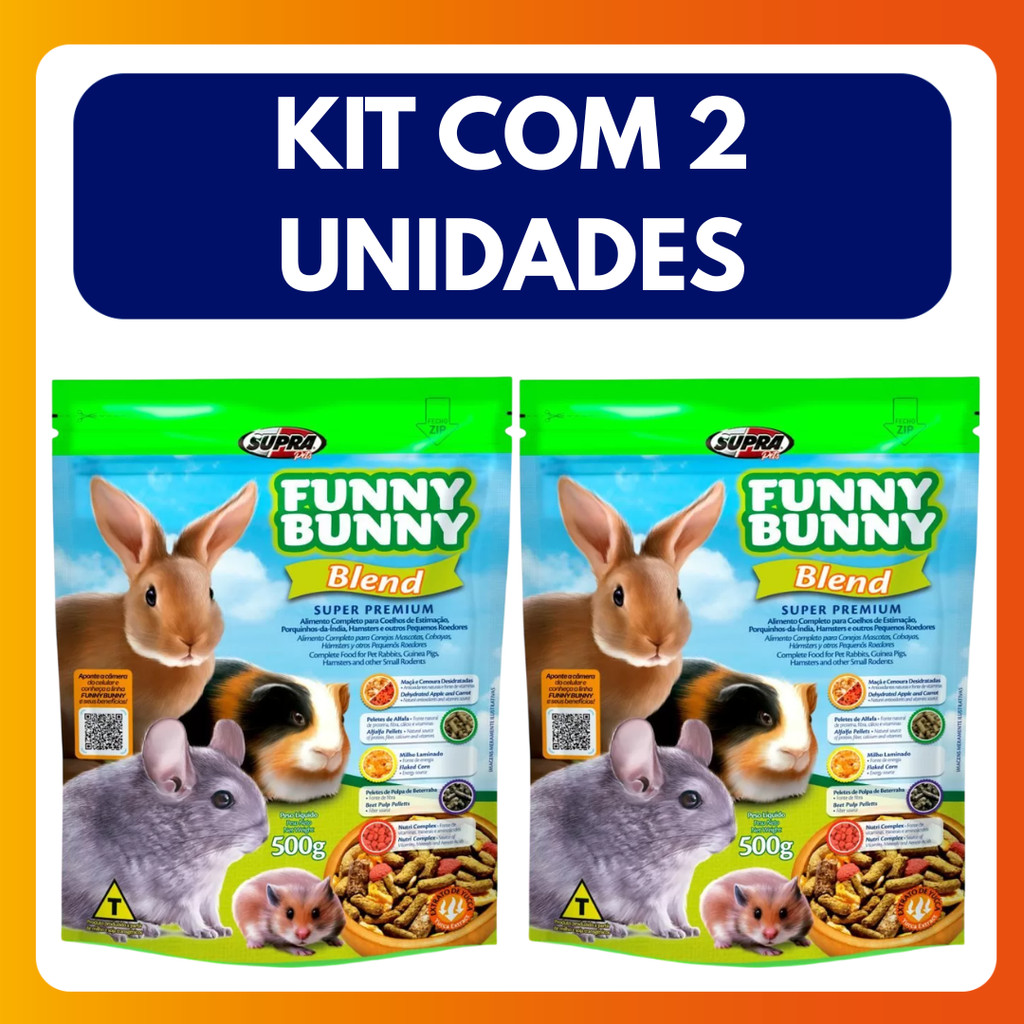Kit C/2 Unidades Ração para Coelho Funny Bunny Blend 500g