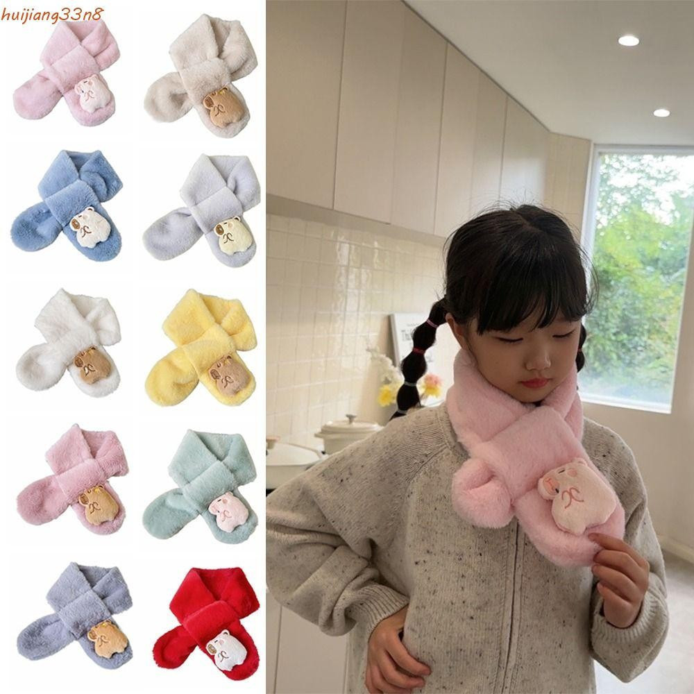 HUIJIANG 2 Peças Lenço De Pelúcia Kapibala , Cachecol Infantil De Imitação De Pele De Coelho Kawaii , Espesso