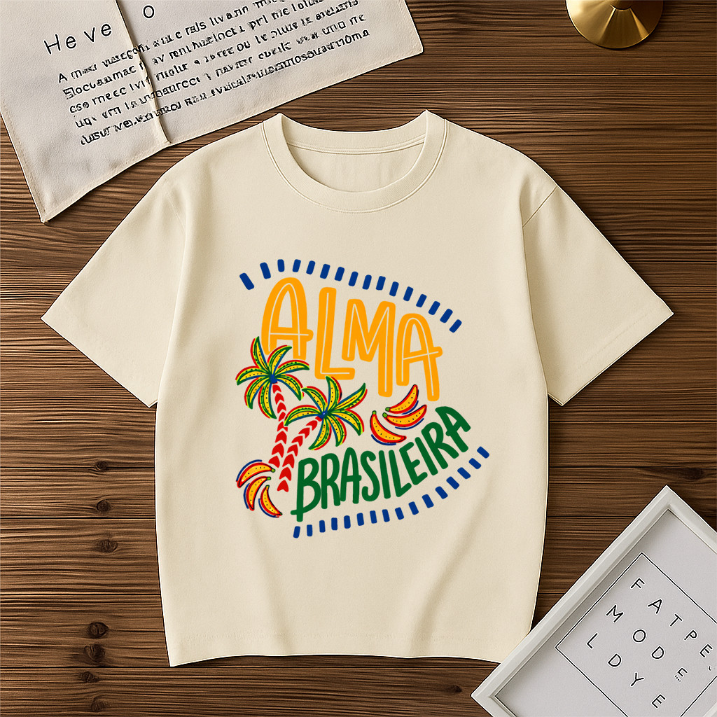 Camiseta Básica Unissex Alma Brasileira Moda Tropical Praia Blusa 100% Algoadão Lançamento