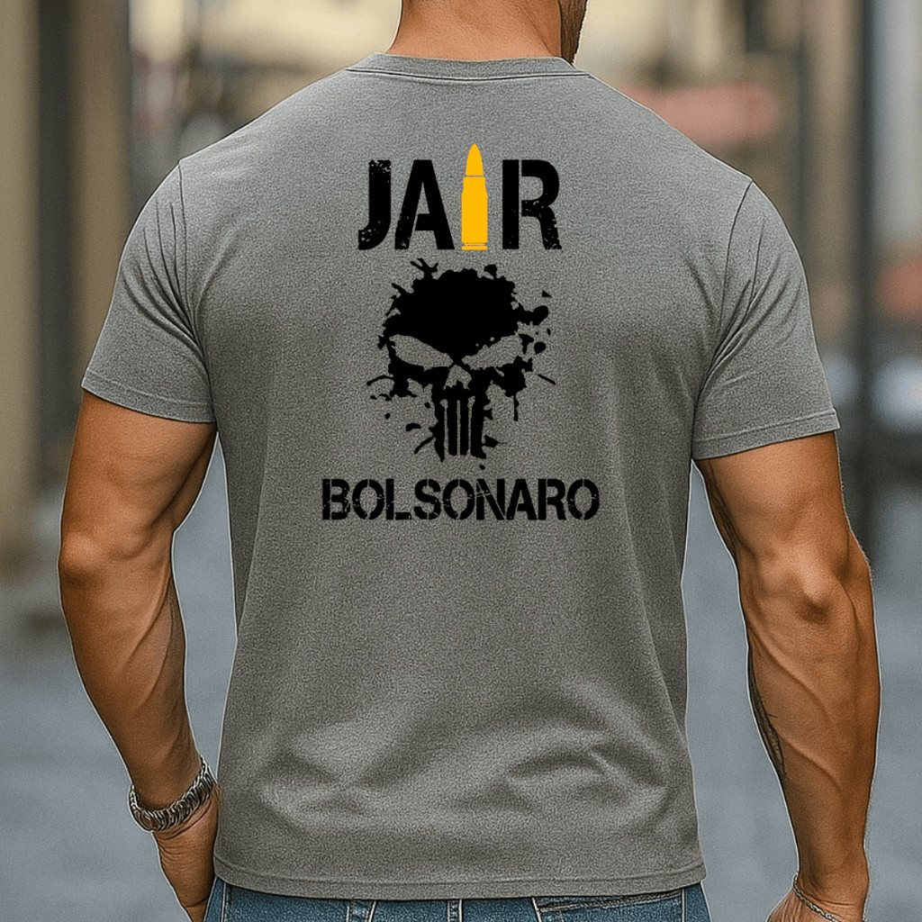 Camiseta Unissex Básica Algodão Malha 30.1 Conforto Caveira Mito Bolsonaro camiseta cinza FASHION