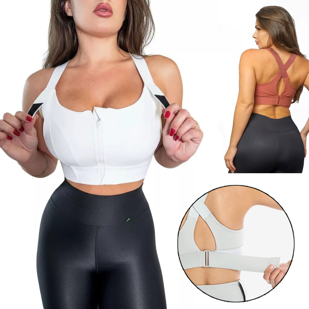 Top Academia Alta Sustentação Poliamida Feminino Sutiã Esportivo Ajustável Com Zíper Frontal Top Esportivo Para Ioga em Oferta na Shopee