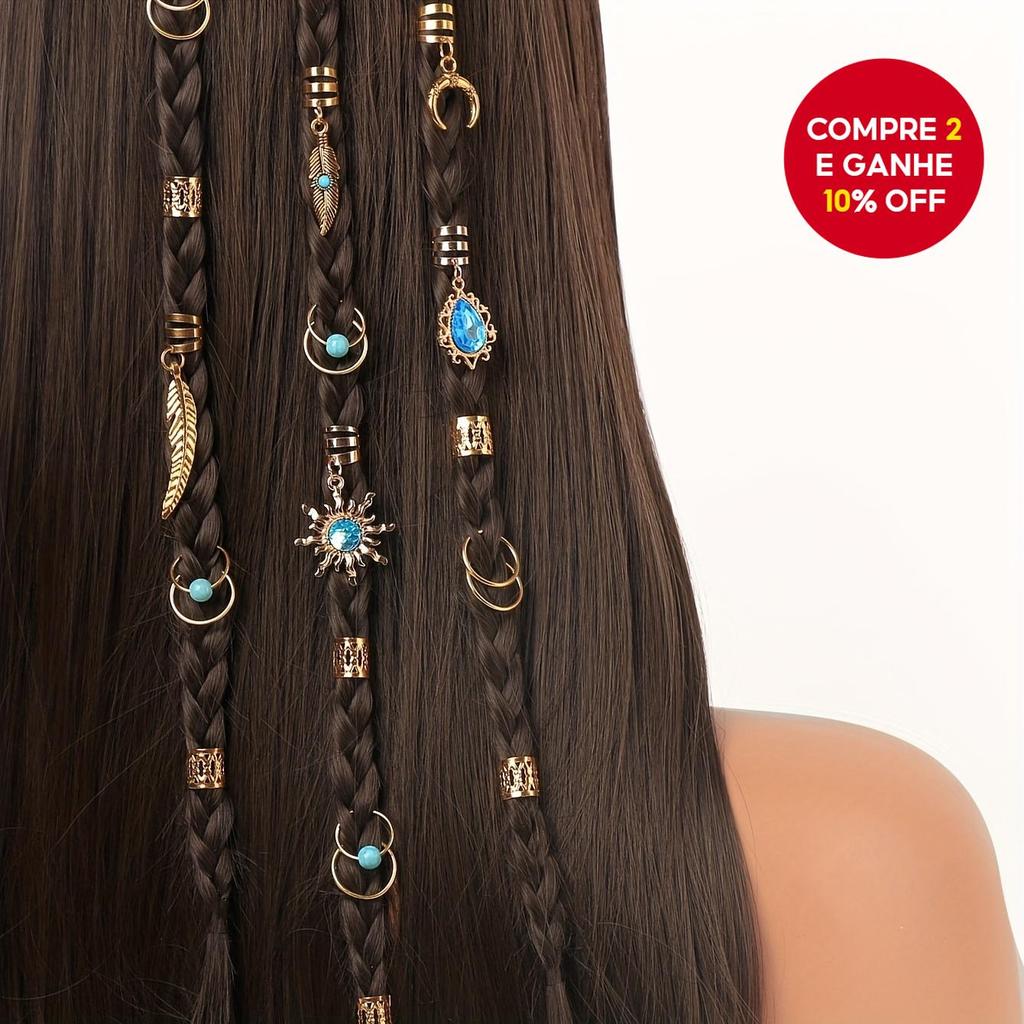 Feminino 30 Pçs Turquesa Pedra Preciosa Anéis De Cabelo Clipes Para Dreadlocks Halloween Natal Ano Novo Festa Maquiagem