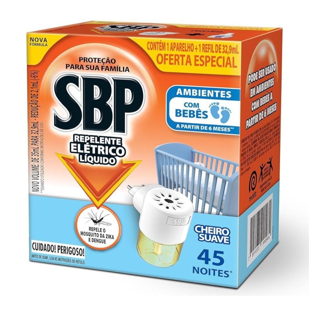 Repelente Elétrico Líq. Aparelho + Refil Cheiro Suave - SBP