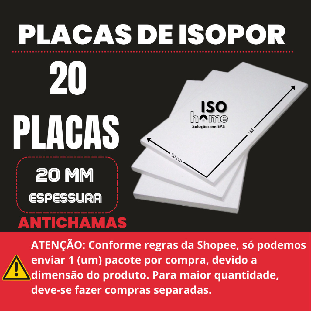 20 Placas Isopor Antichamas com 20 mm (2 cm) de espessura - 100x50 cm em Oferta na Shopee