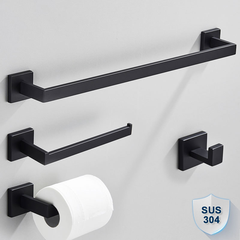 Kit Banheiro Inox 304 Preto com Toalheiro Longo e Curto