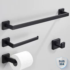 Kit Banheiro Inox 304 Preto com Toalheiro Longo e Curto