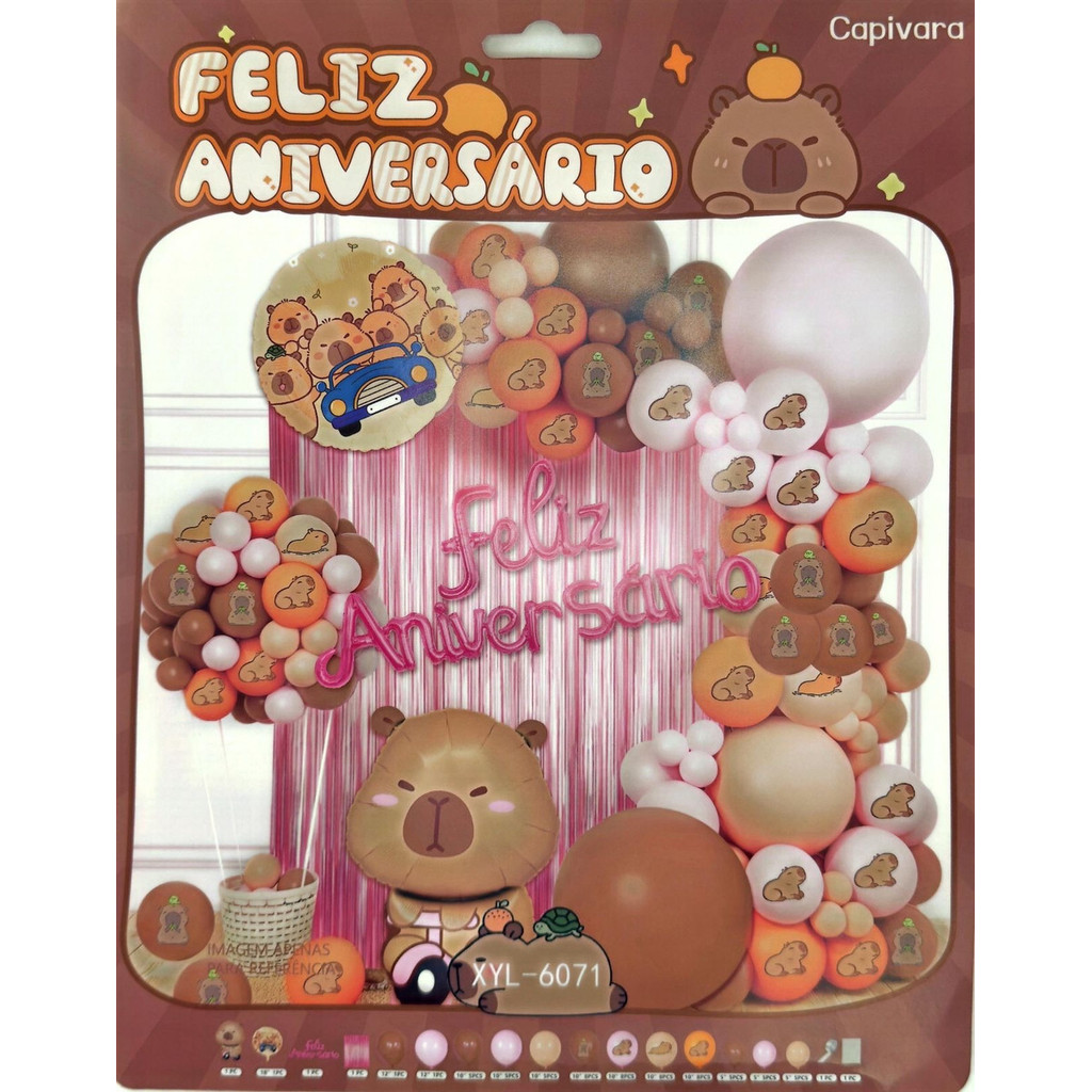 Festa Capivara Kit Completo 70/83 Itens balão  Bexigas Metálica