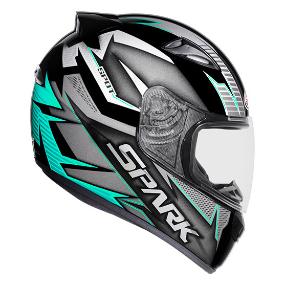 Capacete Fechado Moto Ebf New Spark Dragon Esportivo Preto Fosco e Azul Tiffany Com Narigueira