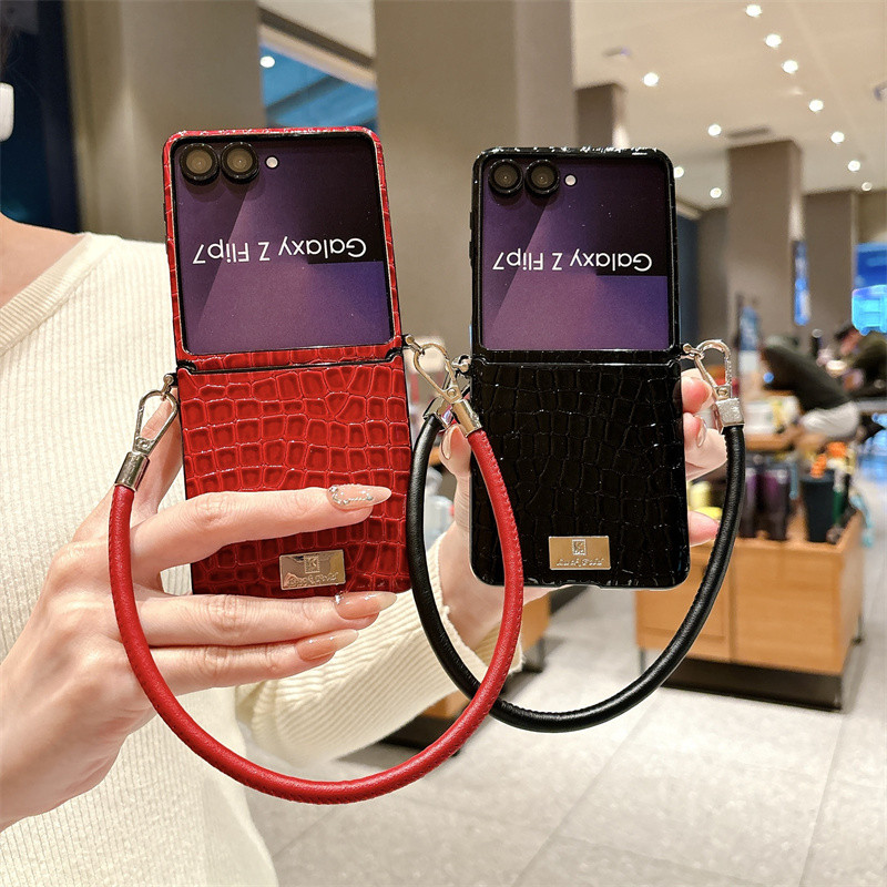 Luxo Padrão De Crocodilo Caso De Telefone Com Corda De Couro Para Samsung Galaxy