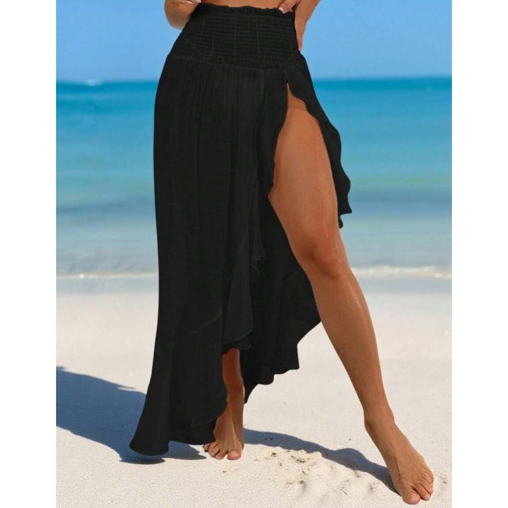 Saia Saida de Praia Longa Com Babado Saia Pareô Canga Moda Verão