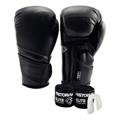 Luva Pretorian Muay Thai + Band + Bucal Masculino Cor Preto  12oz Preto Tamanho 14oz
