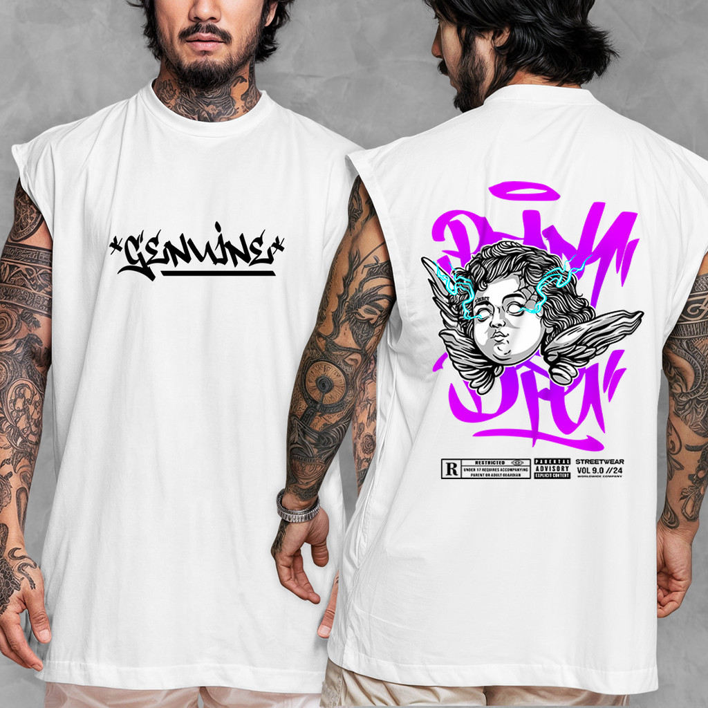 Camiseta Regata Machão Oversized Streetwear Estampada Angel Sinner em Algodão