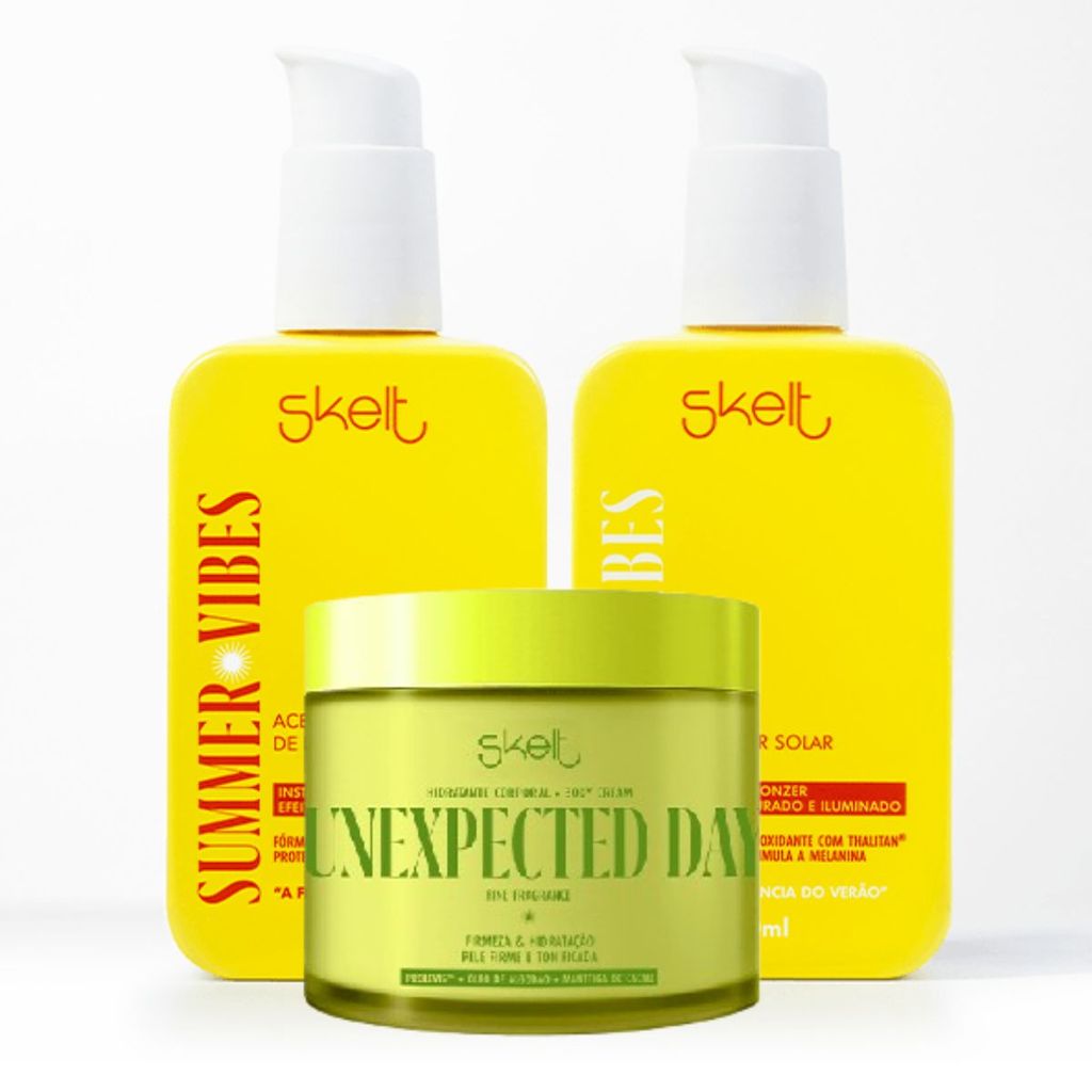 Kit Summer Vibes Protetor FPS 15 + Acelerador de Bronzeado + Hidratante Corporal Unexpected Day- Skelt