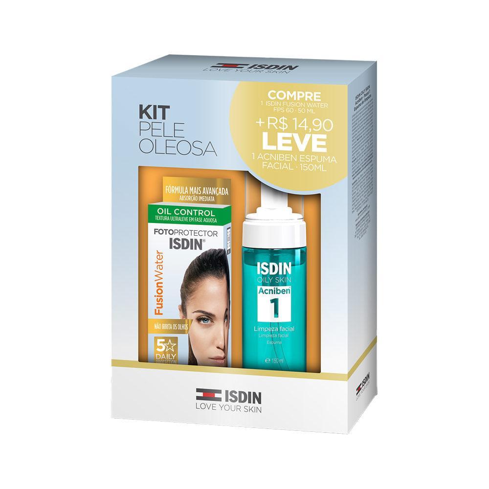 KIT FACIAL ISDIN PROTETOR SOLAR FUSION WATER FPS 60 50ML + ESPUMA DE LIMPEZA OILY SKIN ACNIBEN 1 150ML PROMOCIONAL