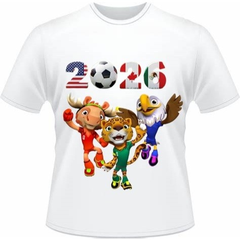 01 Camiseta Básica Masculina Mascote Copa do Mundo 2026 Confortável 100% Algodão
