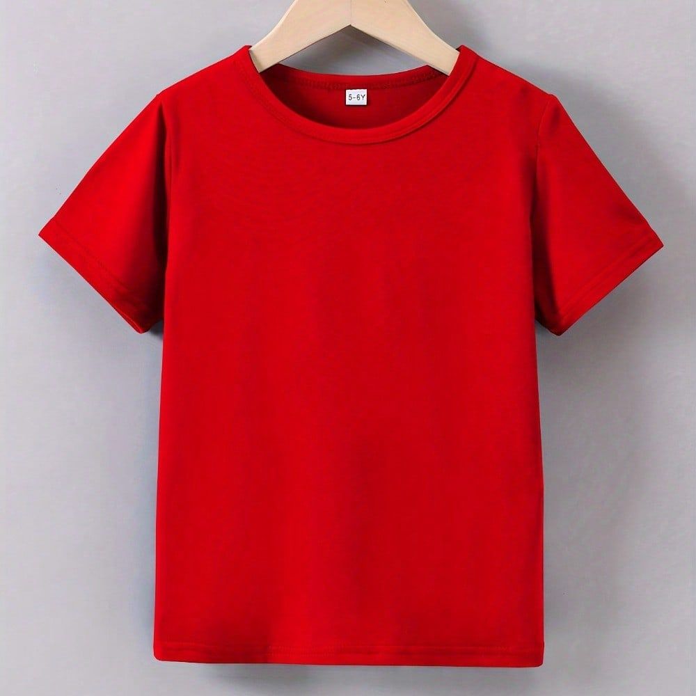 Camiseta 100% Algodão Básica  lisa Masculina Infantil em Cor Sólida para Todas as Estações Confortavel Para meninos