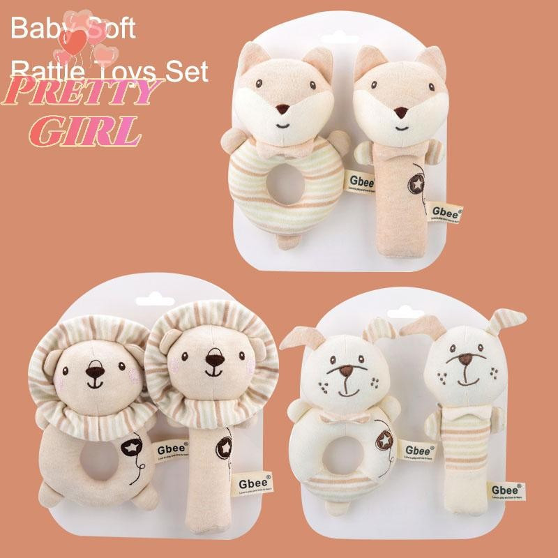 [Pretty ggirl] Conjunto De Brinquedos De Chocalho Macio Para Bebê De Pelúcia , Elefante De Raposa Leão Bege , Sensoriais
