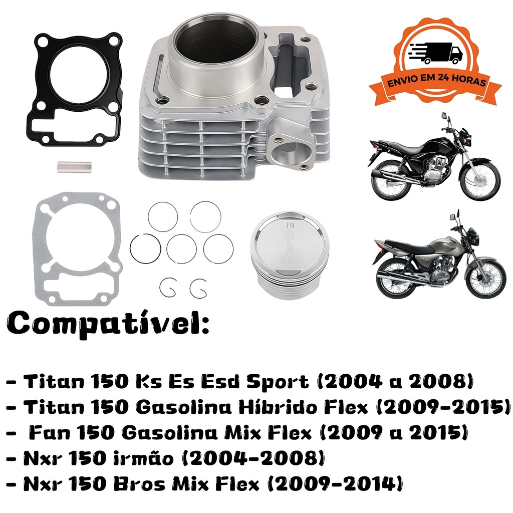 KIT CILINDRO MOTOR CG TITAN FAN 150 2004 2005 2006 2007 2008 2009 2010 2011 A 2015 Modelo original