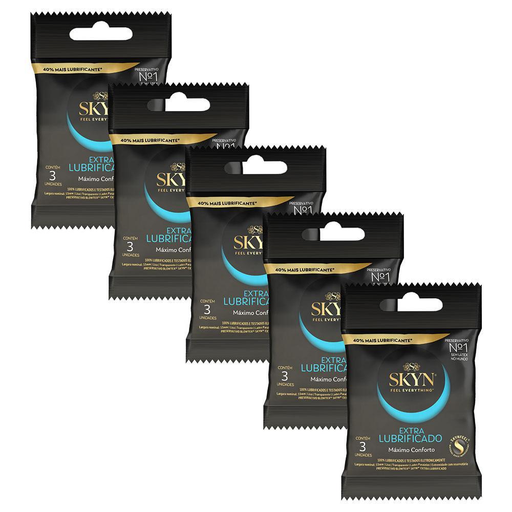Kit 5 Pacotes Preservativo SKYN Extra Lubrificado C/ 3 Unidades Cada em Oferta na Shopee