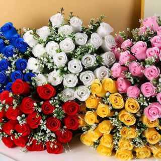 Buque Artificial Enfeitado com Matinho e Folhas de 24 Cabeças de Rosas Elegante e Charmoso Buque de Noiva - YL-5526 em Oferta na Shopee