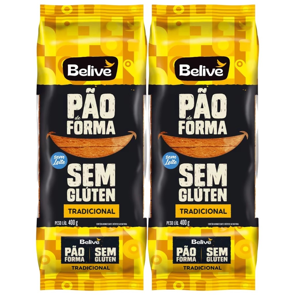 Kit c/ 2und Pão de Forma BELIVE Tradicional Sem Glúten 400g