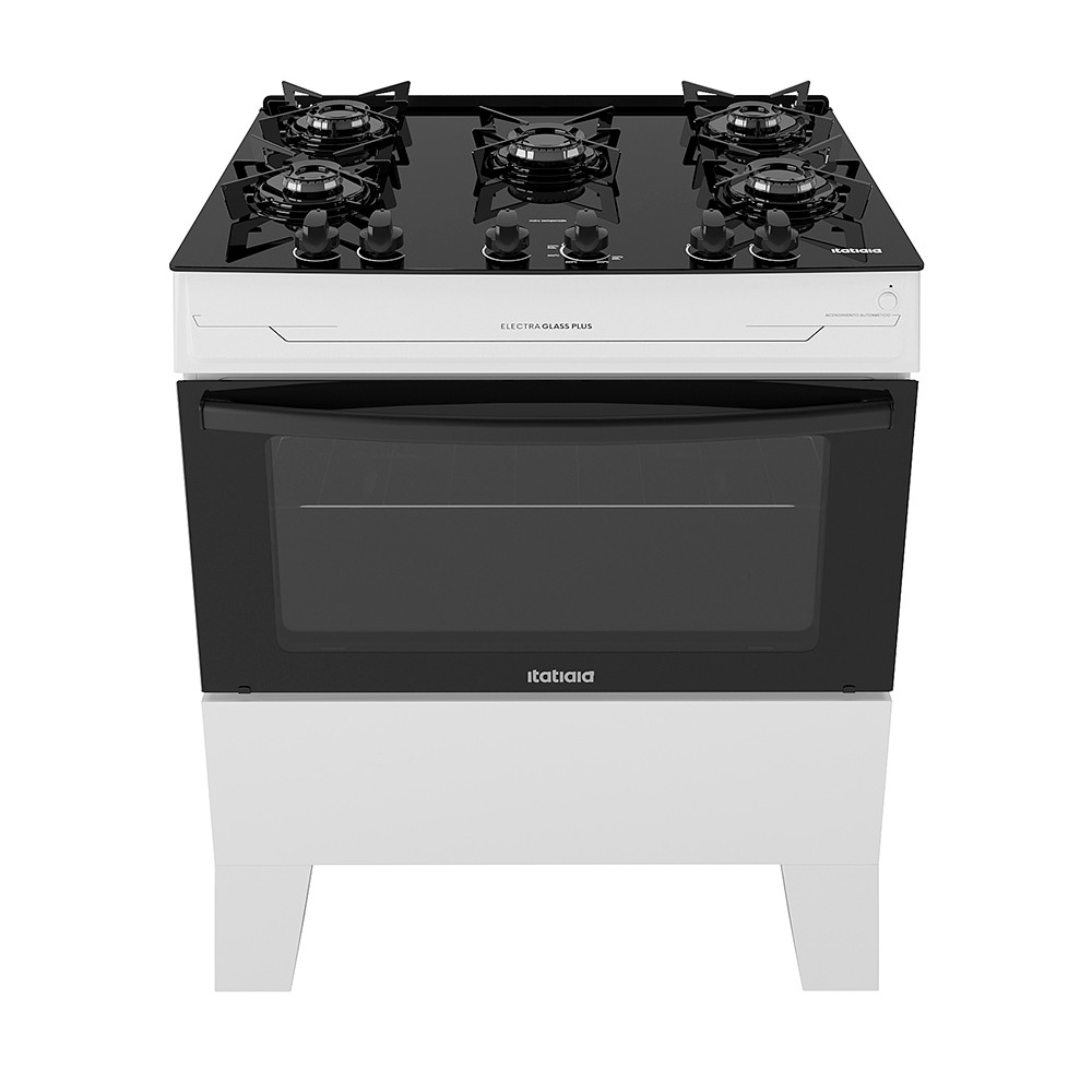 Fogão 5 Bocas a Gás Itatiaia Electra Glass Plus Mesa de Vidro Acendimento Automático Branco Bivolt